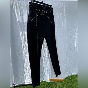 Womens very high waisted pants with belt.